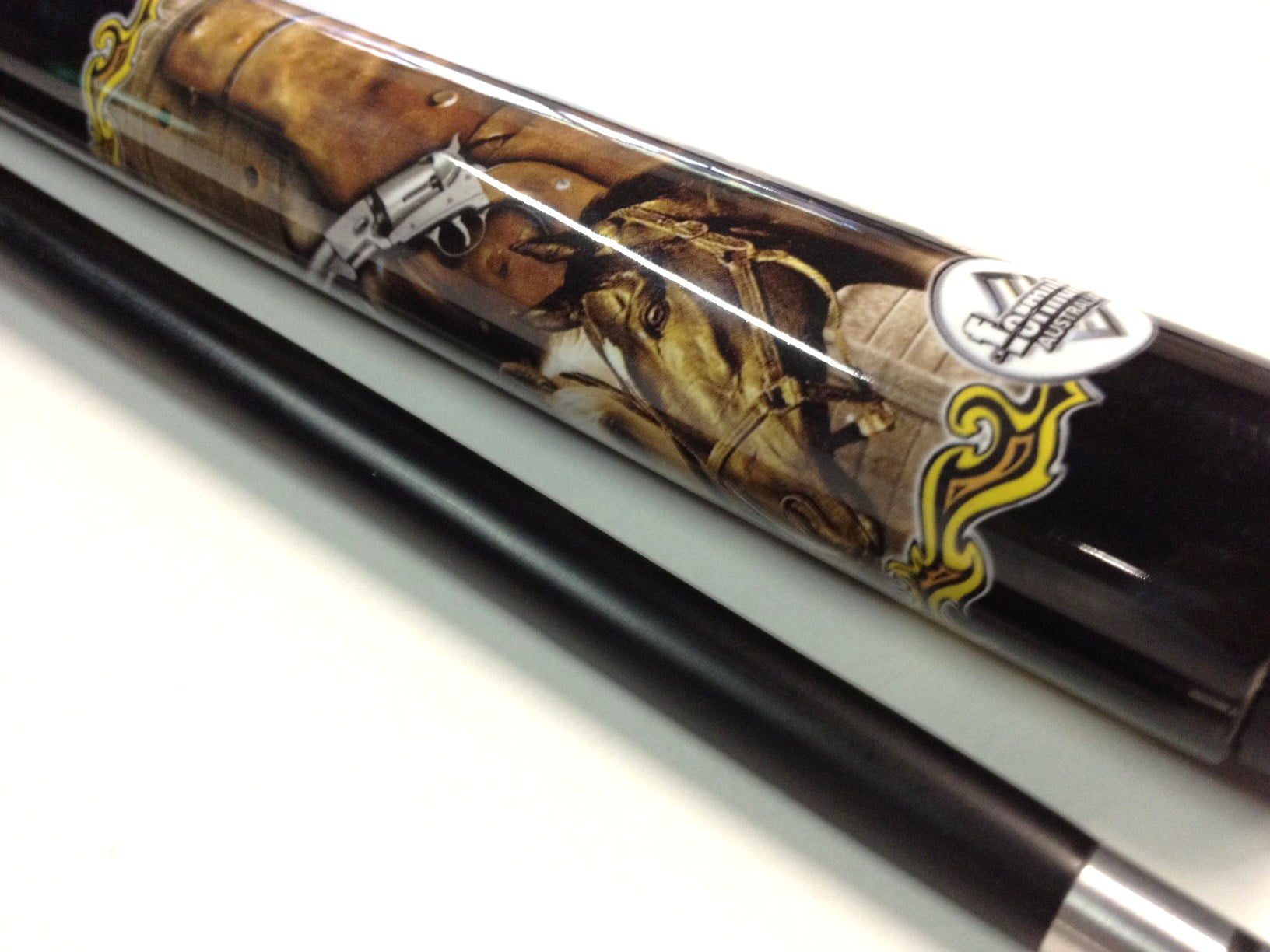 Illusion Graphite Australian Bush Ranger Pool Snooker Billiard Cue Horses Guns Outlaw Metal Helmet (Cue SET 4 x CUES) 1 Illusion Graphite Australian Bush Ranger Pool Snooker Billiard Cue Horses Guns Outlaw Metal Helmet (Cue SET 4 x CUES)