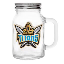 Gold Coast Titans NRL TEAM Glass Mason Jar With Handle