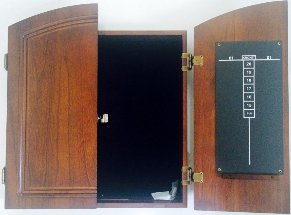 Dart Board Cabinet Case Hand Made Timber Cherry in Colour Black Felt Backing