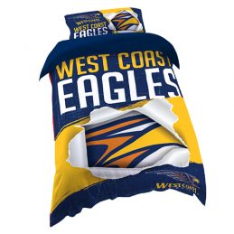 West Coast Eagles AFL SINGLE Bed Quilt Doona Duvet Cover & Pillow Case Set *NEW*