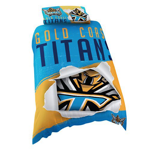 Gold Coast Titans NRL SINGLE Bed Quilt Doona Duvet Cover & Pillow Case Set *NEW*