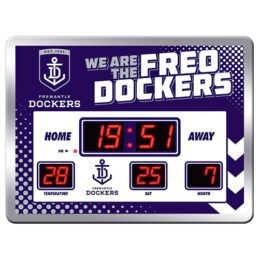 Licensed AFL FREO FREMANTLE DOCKERS Aussie Rules Glass SCOREBOARD LED Clock