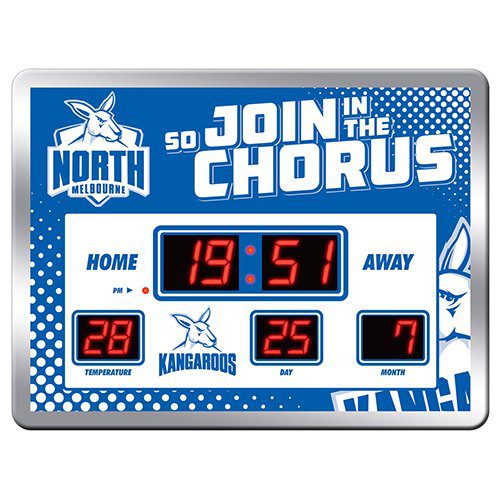 Licensed AFL North Melbourne Kangaroos Aussie Rules Glass SCOREBOARD LED Clock Man Cave