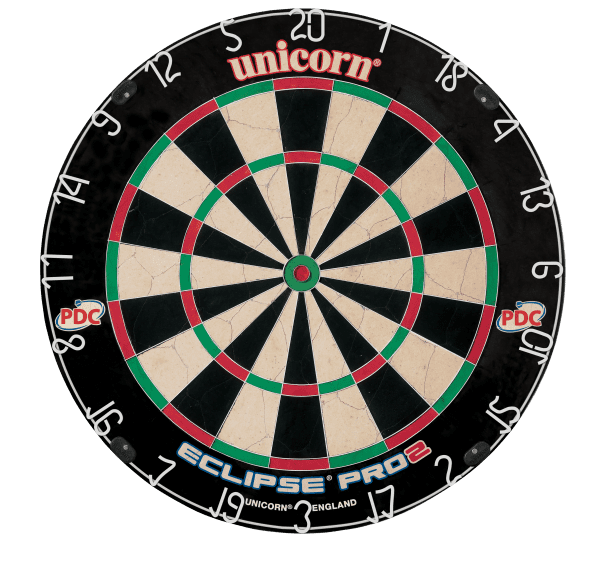 Unicorn Eclipse Pro 2 Dart Board & Winmau BLACK Wooden Cabinet + 6 x Darts