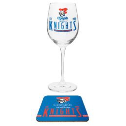 Newcastle Knights NRL Wine Champagne Drink Glass & Cork Coaster