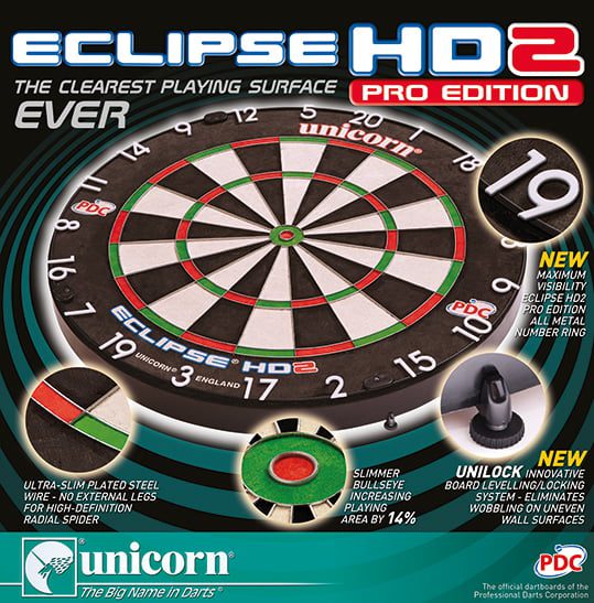 NEW Unicorn Eclipse HD 2 PRO EDITION Dartboard with Unilock