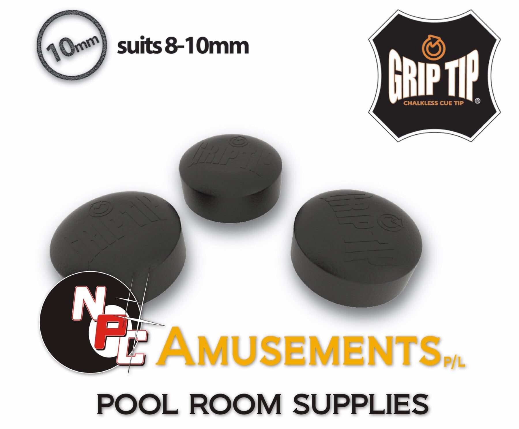 BLACK Spinster Grip Tip 10mm Glue on type, NEW No chalk Needed. Price is for each tip.