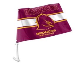 Brisbane Broncos NRL Clip on Window CAR Flag includes Pole