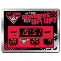 Licensed AFL Essendon Bombers Aussie Rules Glass SCOREBOARD LED Clock Man Cave