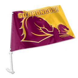 Brisbane Broncos NRL Clip on Window CAR Flag includes Pole