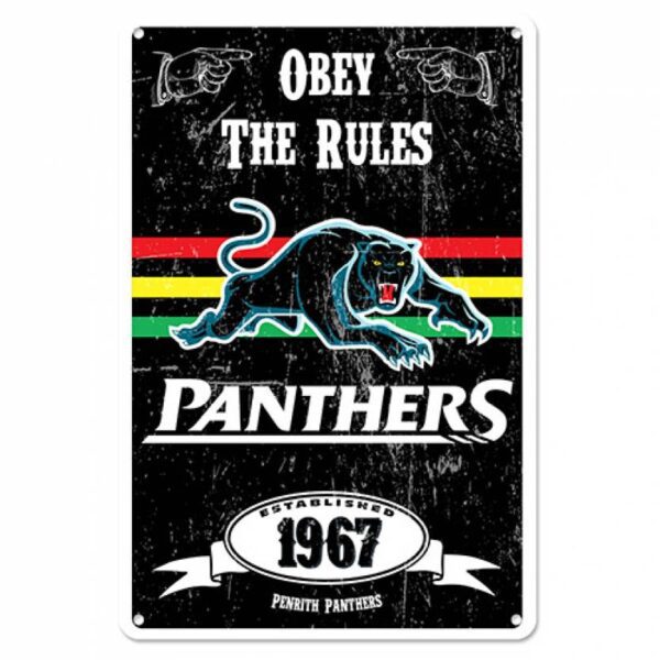 Penrith Panthers NRL Retro Tin Wall Sign Obey The Rules