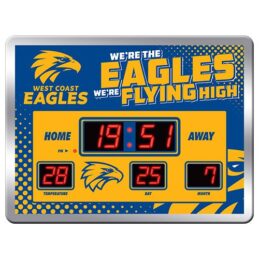 Licensed AFL WEST COAST EAGLES Aussie Rules Glass SCOREBOARD LED Clock Man Cav