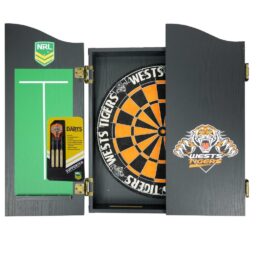 Wests Tigers NRL Dart Board & Cabinet Set