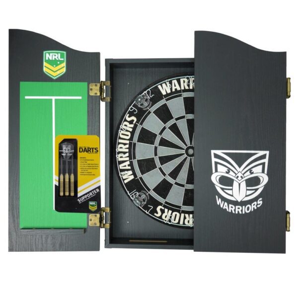 New Zealand NZ Warriors NRL Dart Board & Cabinet Set