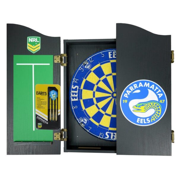 Parramatta Eels NRL Dart Board & Cabinet Set