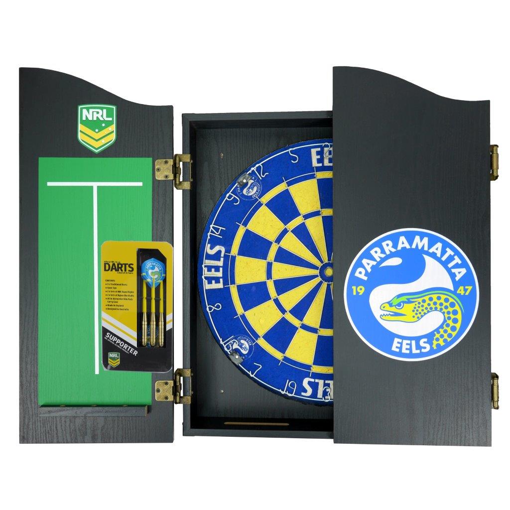 Parramatta Eels NRL Dart Board and Cabinet Set 1 Parramatta Eels NRL Dart Board & Cabinet Set