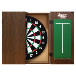 Formula Sports Dart Board Game 15 inch and Walnut Cabinet Set
