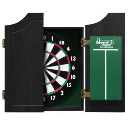 Formula Sports Dart Board Game 15 inch and Black Solid Wood Cabinet Set