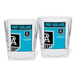 Adelaide Port Power AFL Set of 2 Spirit Glasses 250ml Glass FULL COLOUR LOGO