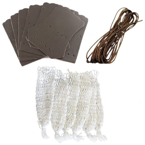 Cotton Pocket Nets TASSLE and Brown Leather Set Including Brown Stitching Cord