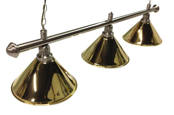 Pool Snooker Billiard Table Lighting - Brushed Stainless Light (3 x Brass Shades) 61 Inch