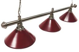 Pool Snooker Billiard Table Lighting - Brushed Stainless Light (3 x Burgundy Shades) 61 Inch