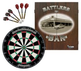 PRO STAR Bristle Dart Board + Formula Battlers Bar Cabinet + Darts Set