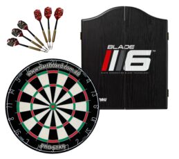 PRO STAR Bristle Dart Board + Winmau Blade 6 Cabinet + Darts Set