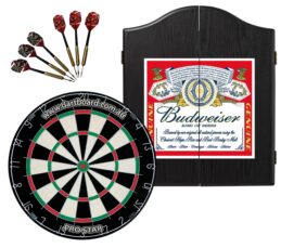 PRO STAR Bristle Dart Board + Winmau Budweiser Beer Cabinet + Darts Set