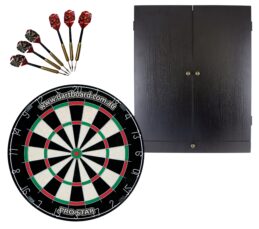 PRO STAR Bristle Dart Board + Tex Darts With Draw Cabinet + Darts Set