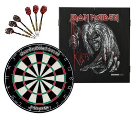 PRO STAR Bristle Dart Board + Iron Maiden Killers Cabinet + Darts Set
