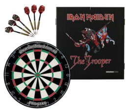 PRO STAR Bristle Dart Board + Iron Maiden Trooper Cabinet + Darts Set