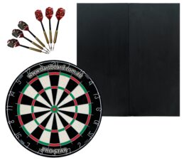 PRO STAR Bristle Dart Board + Formula Black Ash Cabinet + Darts Set