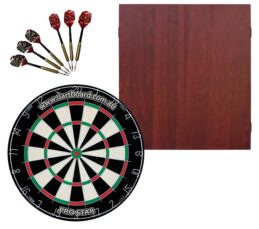 PRO STAR Bristle Dart Board + Formula Mahogany Cabinet + Darts Set