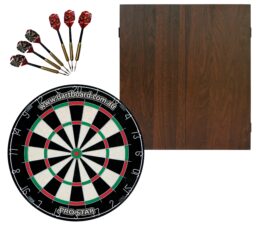 PRO STAR Bristle Dart Board + Formula Walnut Cabinet + Darts Set