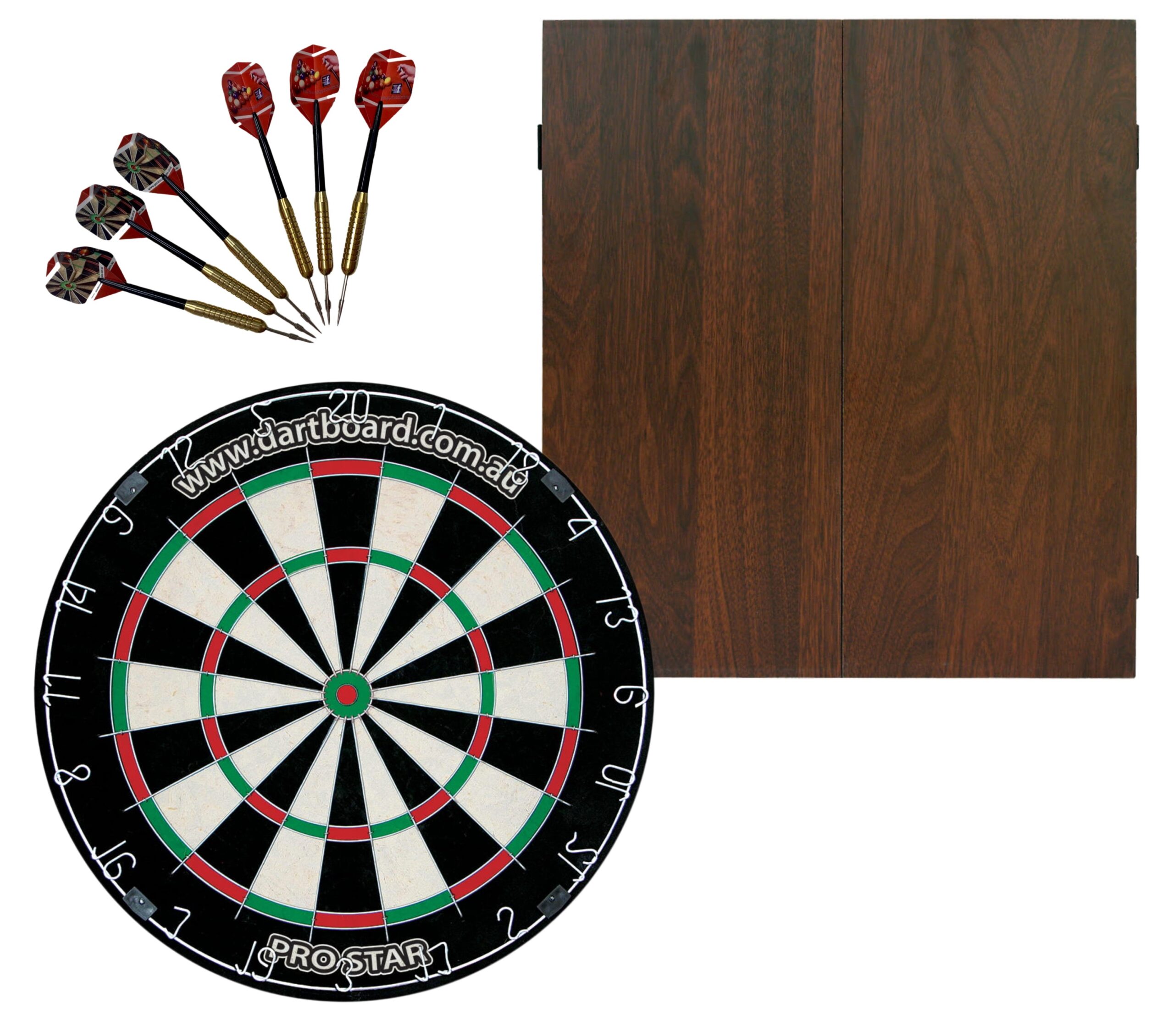 PRO STAR Bristle Dart Board + Formula Walnut Cabinet + Darts Set 1 PRO STAR Bristle Dart Board + Formula Walnut Cabinet + Darts Set