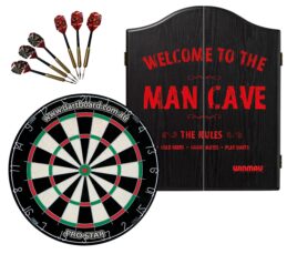 PRO STAR Bristle Dart Board + Winmau Man Cave Cabinet + Darts Set