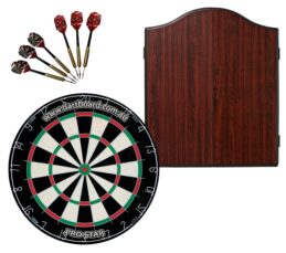 PRO STAR Bristle Dart Board + Winmau Rosewood Cabinet + Darts Set