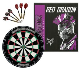 PRO STAR Bristle Dart Board + Red Dragon Peter Wright Cabinet + Darts Set