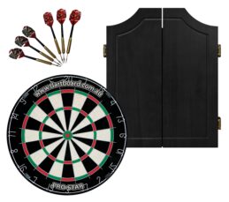 PRO STAR Bristle Dart Board + Solid Wood Black Cabinet + Darts Set