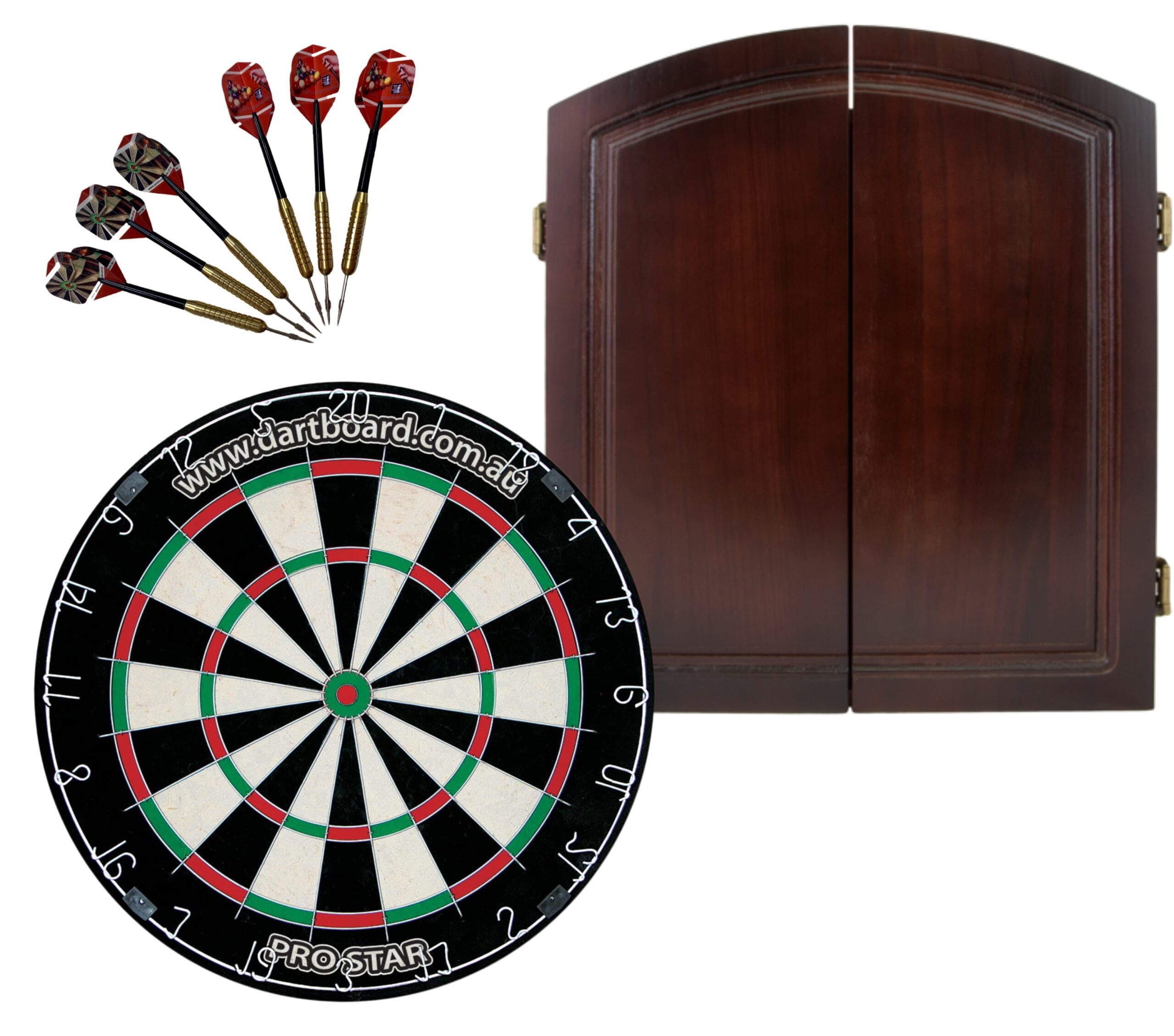 PRO STAR Bristle Dart Board + Solid Wood Cherry Cabinet + Darts Set 1 PRO STAR Bristle Dart Board + Solid Wood Cherry Cabinet + Darts Set