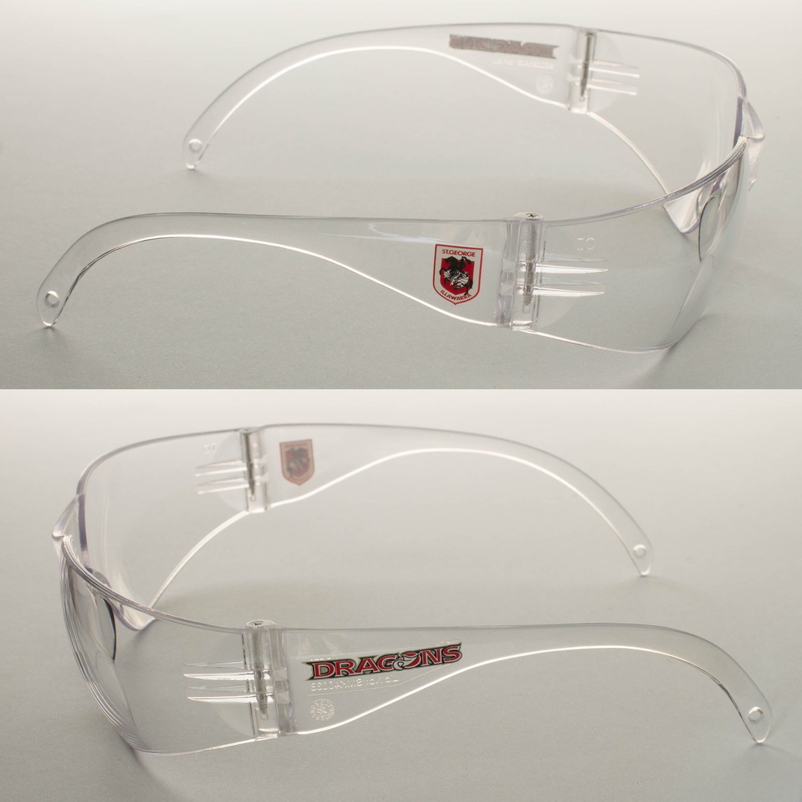 2 x St George Illawarra Dragons NRL Safety Eyewear Glasses Work Protect CLEAR