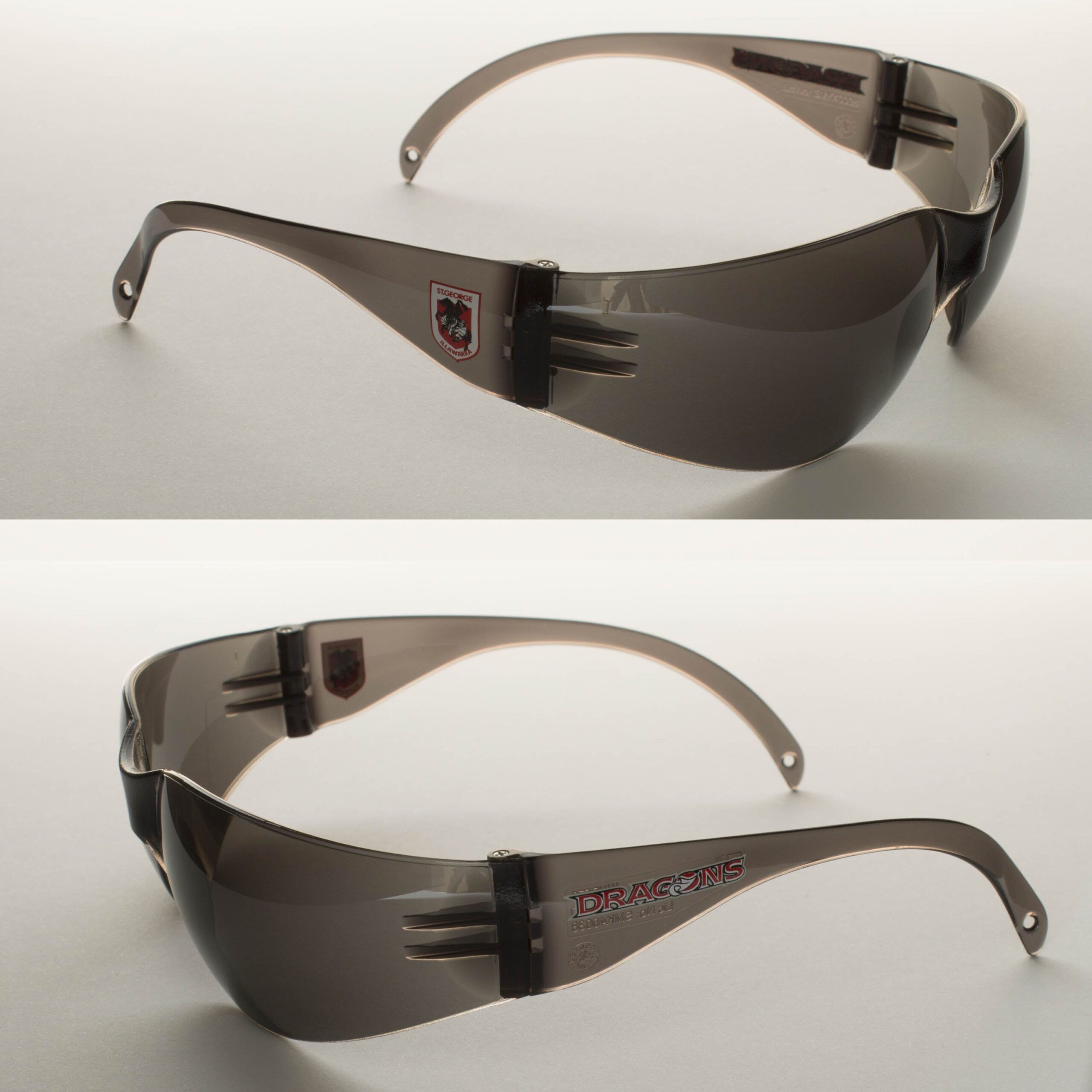 2 x St George Illawarra Dragons NRL Safety Eyewear UV Sunglasses Glasses Work Protect SMOKE