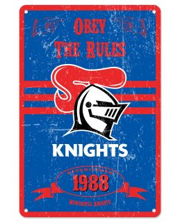 Newcastle Knights NRL Retro Tin Wall Sign Obey The Rules