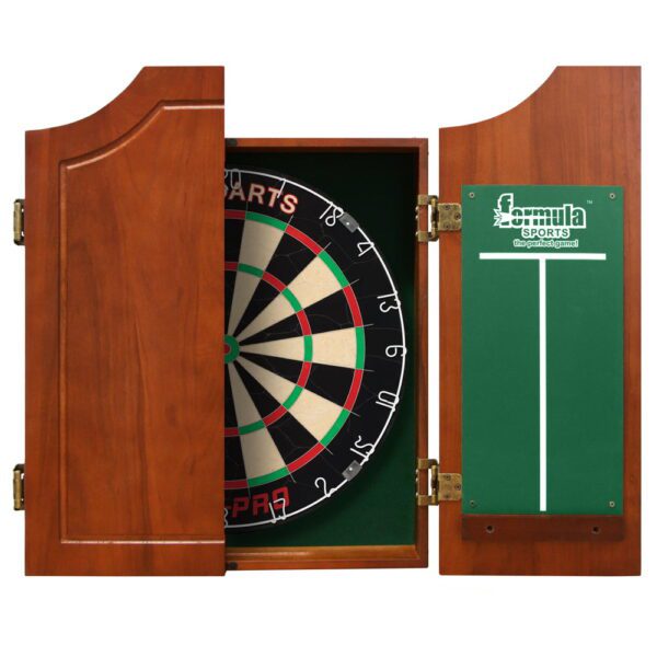 TEX PRO Dart Board Set With SOLID WOOD Walnut Cabinet