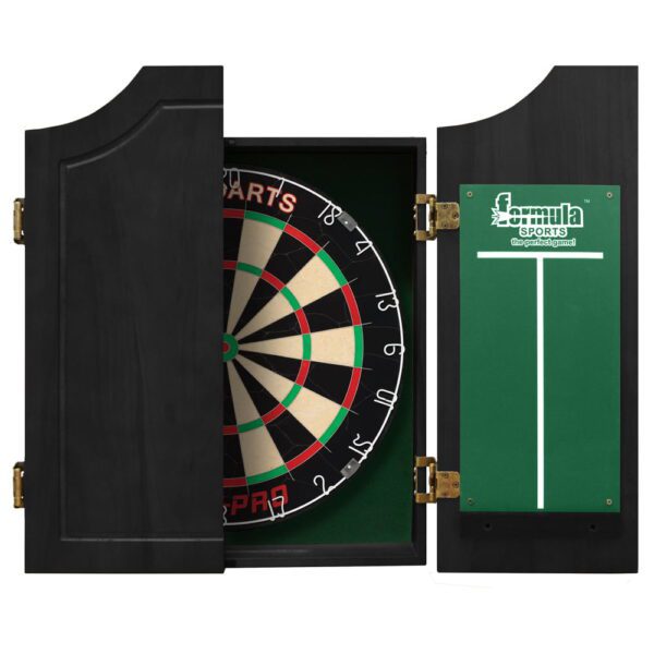 TEX PRO Dart Board Set With SOLID WOOD Black Ash Cabinet