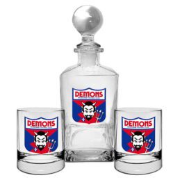 Melbourne Demons AFL Glass Decanter 2 x Spirit Glasses Set