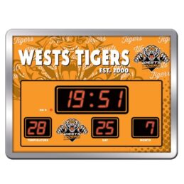 Wests Tigers NRL SCOREBOARD Digital LED Wall Clock Calendar Temperature Display Sign
