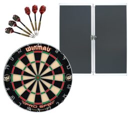 WINMAU PRO SFB Bristle Dart Board + Aluminium Alloy Cabinet + Darts