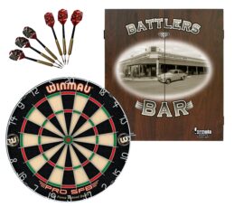 WINMAU PRO SFB Bristle Dart Board + Battlers Bar Cabinet + Darts
